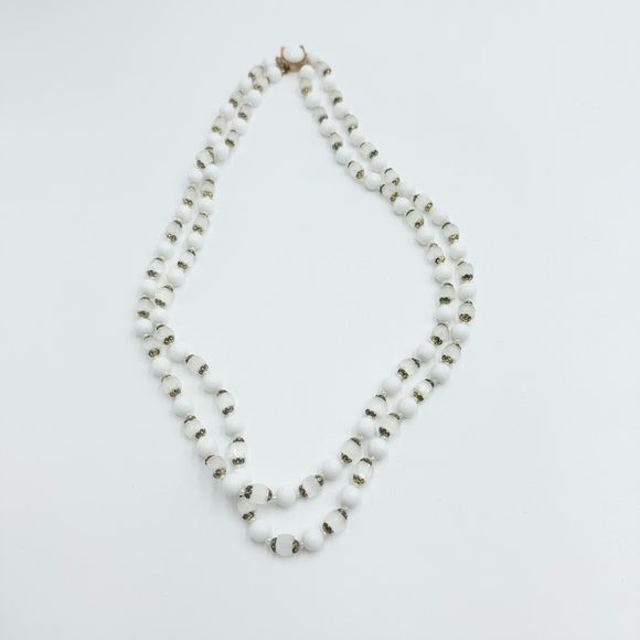 Vintage White Glass Beads Multi Strand Necklace - Picture 3 of 8
